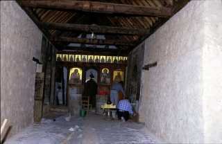 Kyperounta, the Chapel of the Holy Cross, 1521, during restoration work in 1994, before the setting up of the museum.